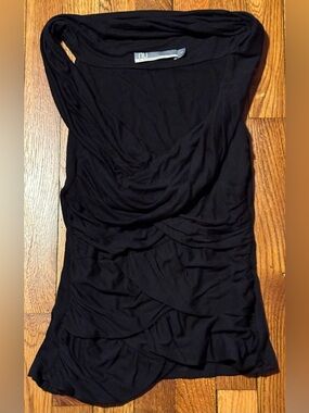 NU by Mark Anthony Black Ruched Strapless Top XS – Stretch Modal Ruffle Hem